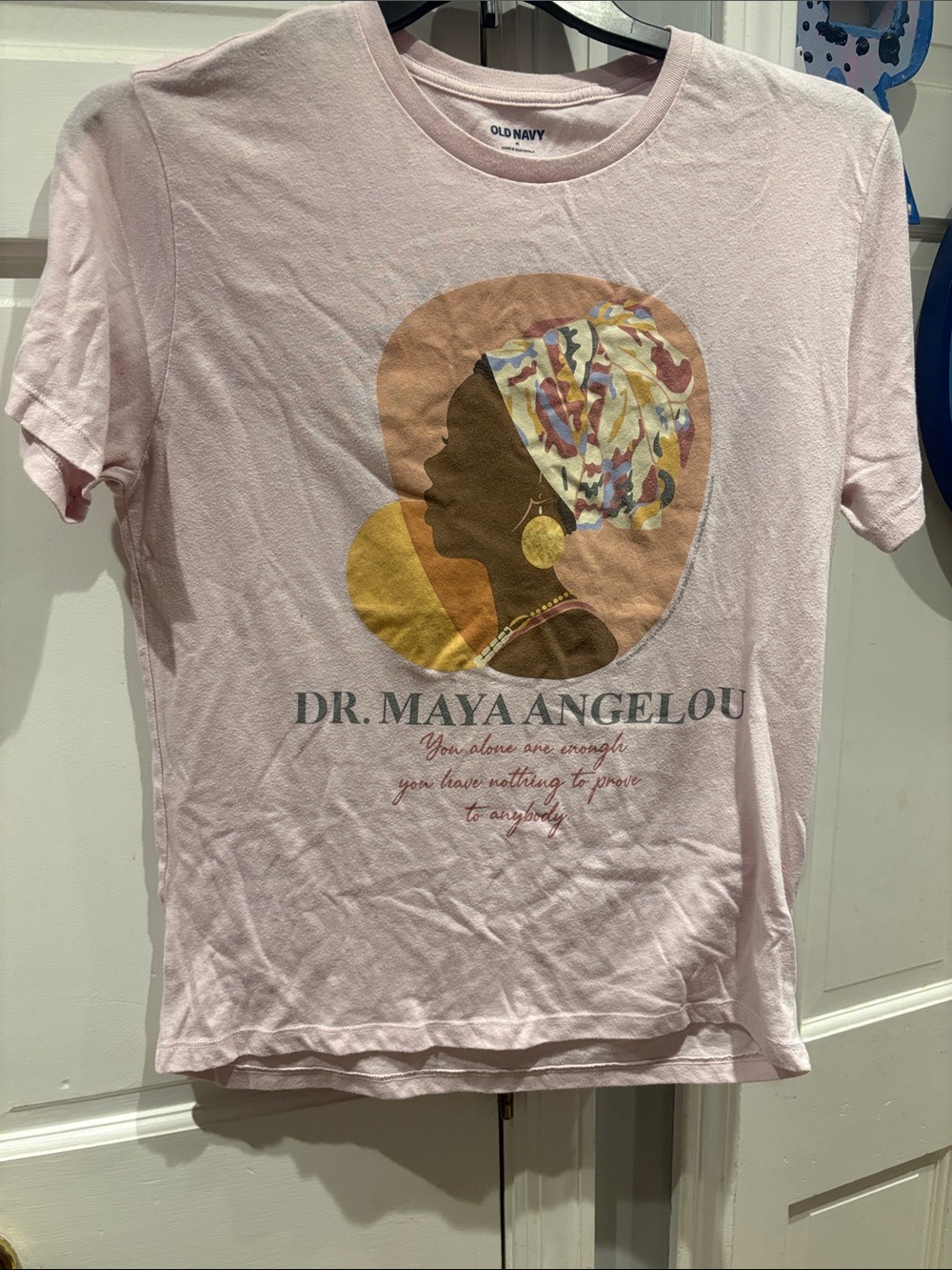 Old Navy Pink Graphic Tee with Multicolor Headwrap